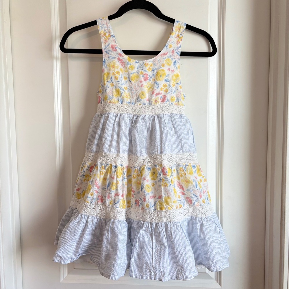 Tommy Bahama Girls Floral Seersucker Lace Boho Birthday Party Sun‎ Dress Size 7